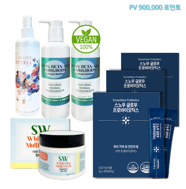시원베타글루 6개 + 스노우글로우프로바이오틱스 12개 + 시원화이트닝 멀티크림 3개 + 올인원미스트 3개